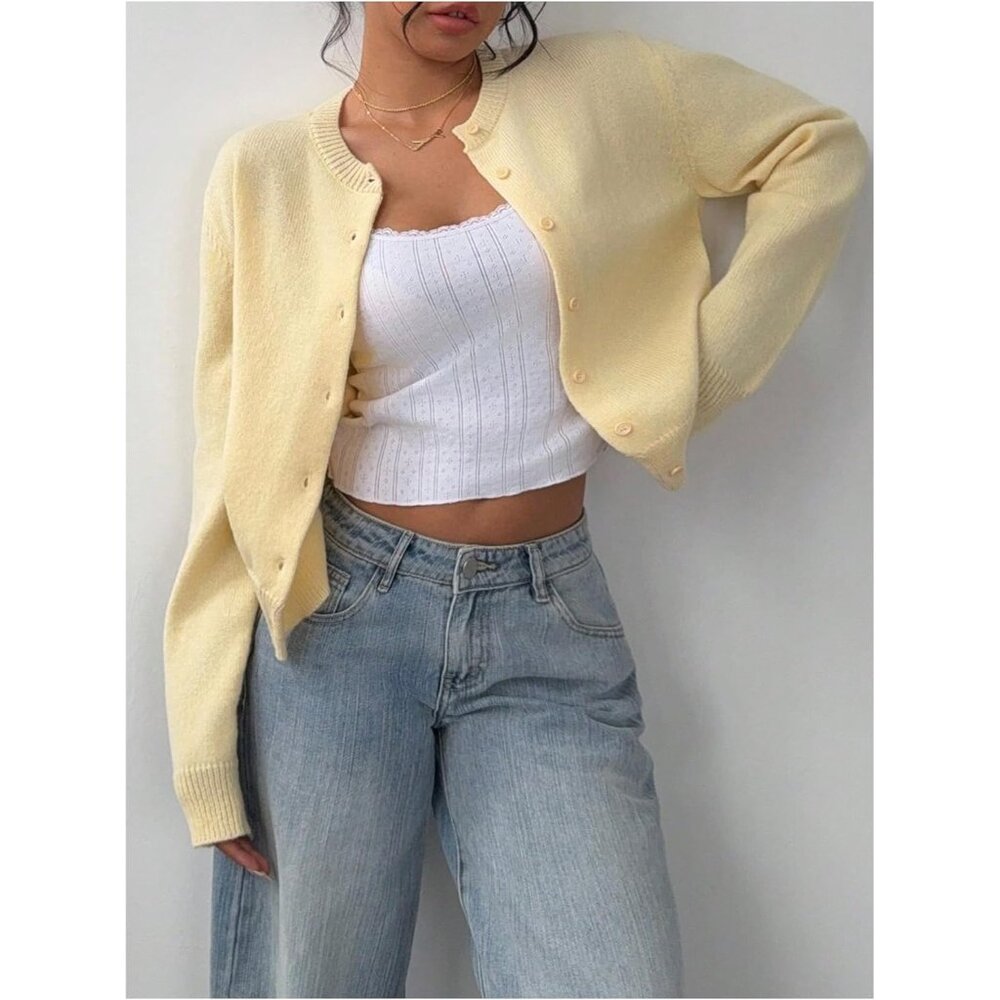 Women's Button Down Cropped Lightweight Cardigan … - image 4